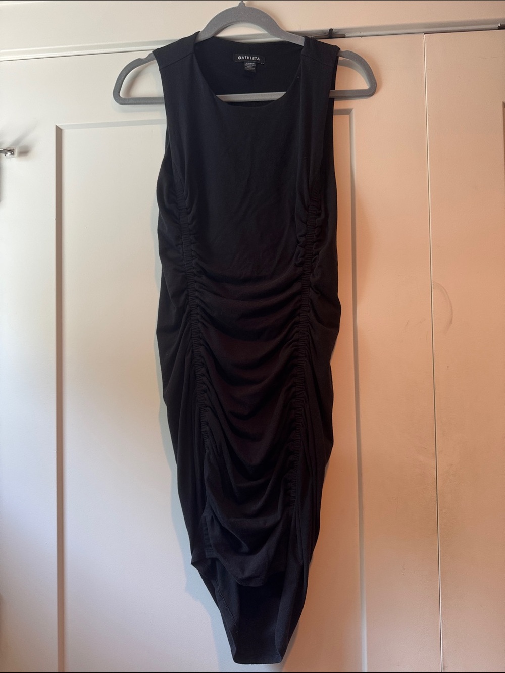 Athleta Black Stella Dress Ruched Bodycon Lined Knit Midi Size Small - Picture 4 of 10